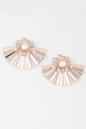 Pearl Fan Earrings – Gold-Tone Sculptural Design