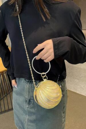 Rhinestone Round Party Clutch – Mixed Metal Accent