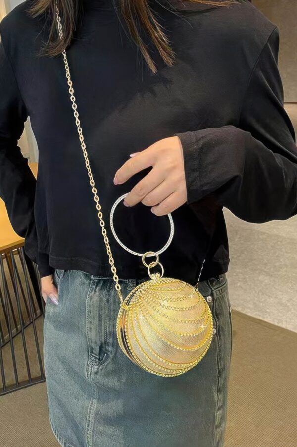 Rhinestone Round Party Clutch – Mixed Metal Accent