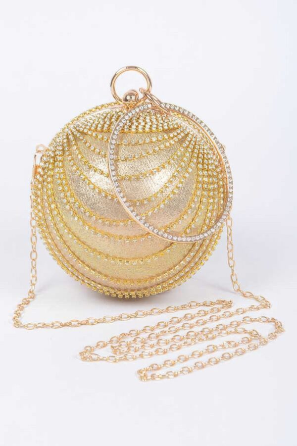 Rhinestone Round Party Clutch – Mixed Metal Accent