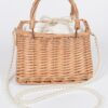 Bamboo Box Clutch with Faux Pearl Strap