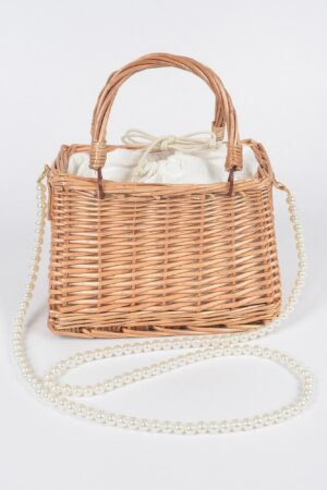 Bamboo Box Clutch with Faux Pearl Strap