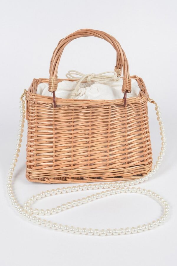 Bamboo Box Clutch with Faux Pearl Strap