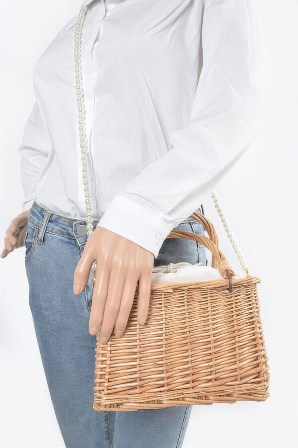 Bamboo Box Clutch with Faux Pearl Strap