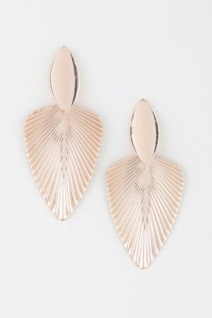 Ribbed Leaf Drop Earrings – Shiny Metallic