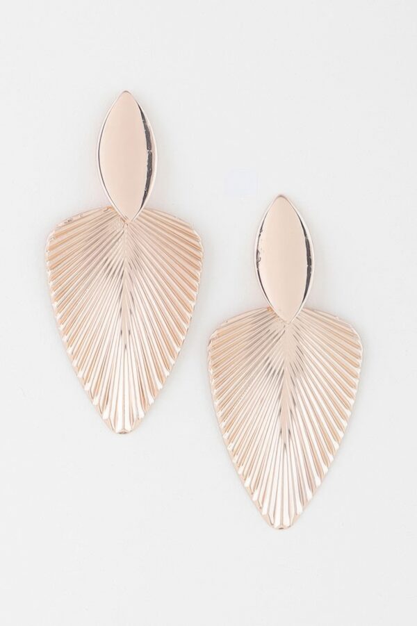 Ribbed Leaf Drop Earrings – Shiny Metallic