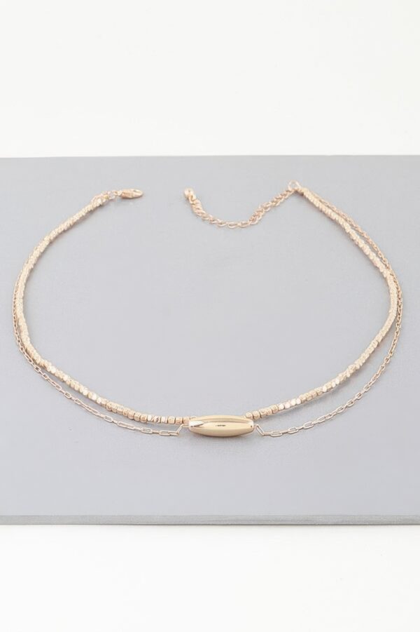 Double Cube Beaded Oval-Link Necklace – 14″ Layering Chain