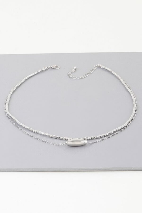 Double Cube Beaded Oval-Link Necklace – 14″ Layering Chain