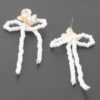 Bejeweled Flower Pearl Ribbon Drop Earrings