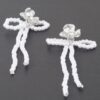 Bejeweled Flower Pearl Ribbon Drop Earrings