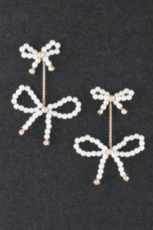 Double Pearl Ribbon Curb-Chain Stud Earrings