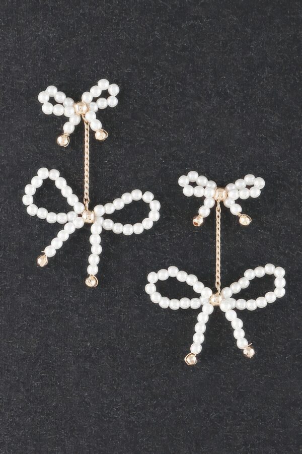 Double Pearl Ribbon Curb-Chain Stud Earrings