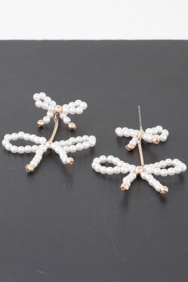 Double Pearl Ribbon Curb-Chain Stud Earrings
