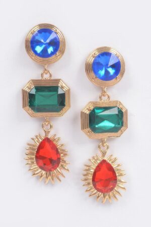 Geometric Dangle Gem Earrings – Circle, Rectangle & Teardrop