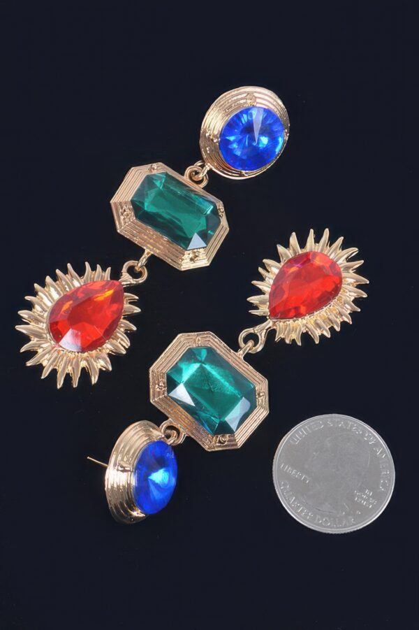 Geometric Dangle Gem Earrings – Circle, Rectangle & Teardrop