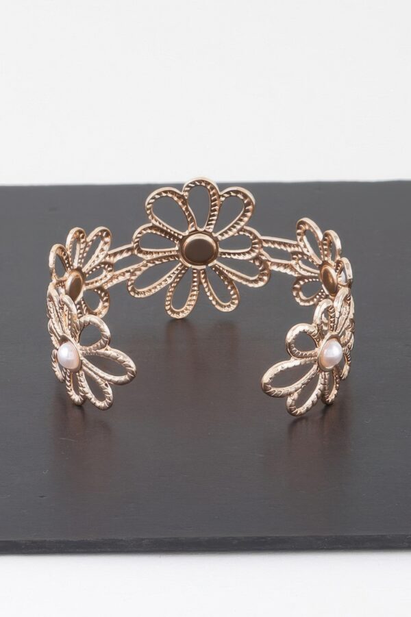 Pearled Flower Cuff Bracelet with Clustered Faux Pearls