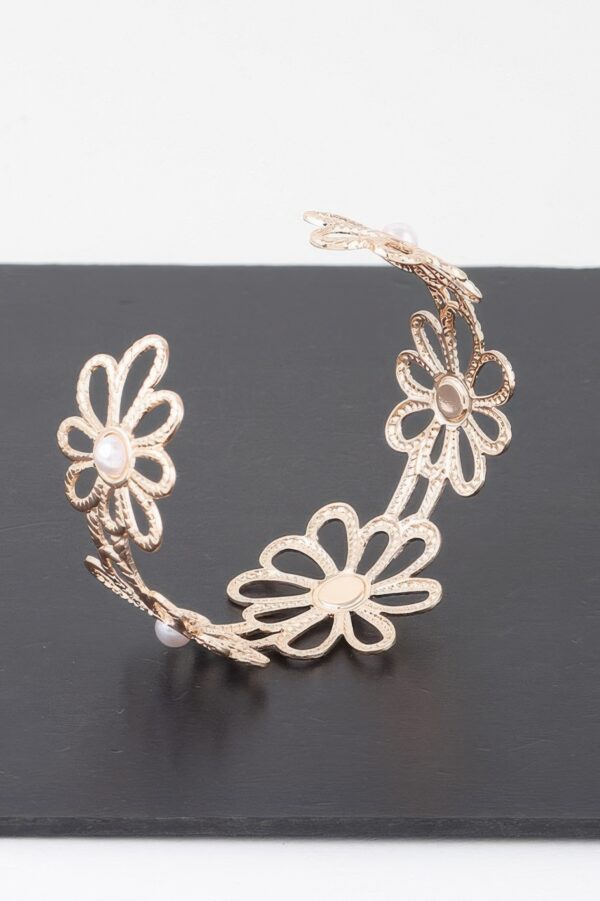 Pearled Flower Cuff Bracelet with Clustered Faux Pearls