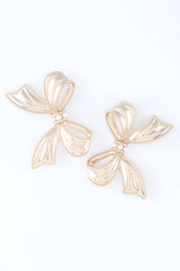 Pearl Ribbon Drop Earrings – Faux Pearl Detail