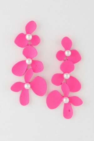 Triple Flower Shell Drop Earrings – Layered Petal Cascade