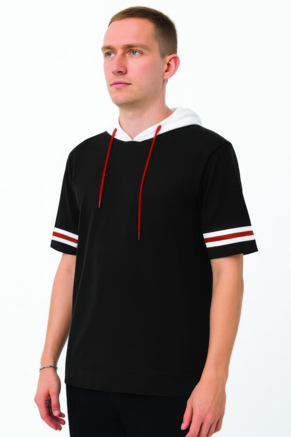 Men’s Short-Sleeve Hooded T-Shirt with Tape Sleeve Detail