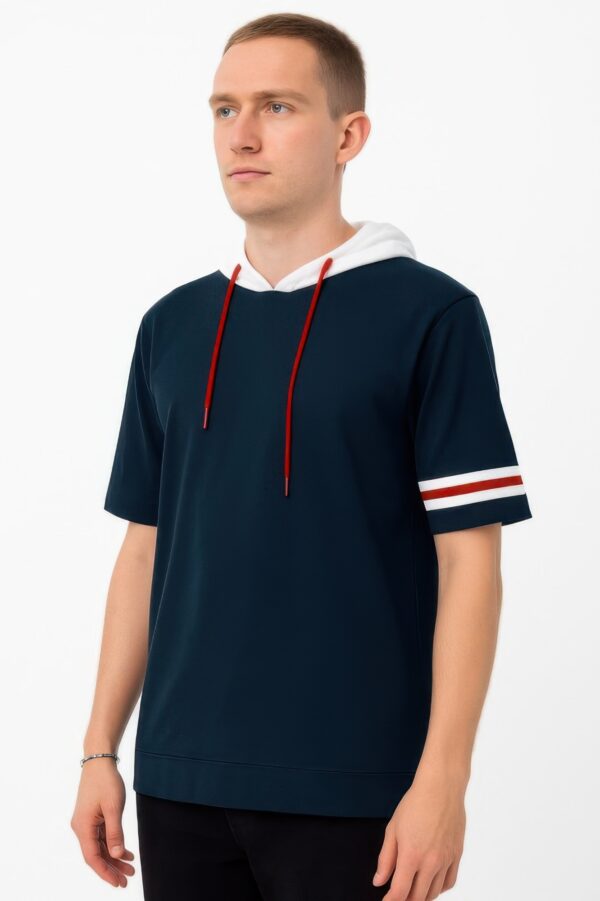 Men’s Short-Sleeve Hooded T-Shirt with Tape Sleeve Detail