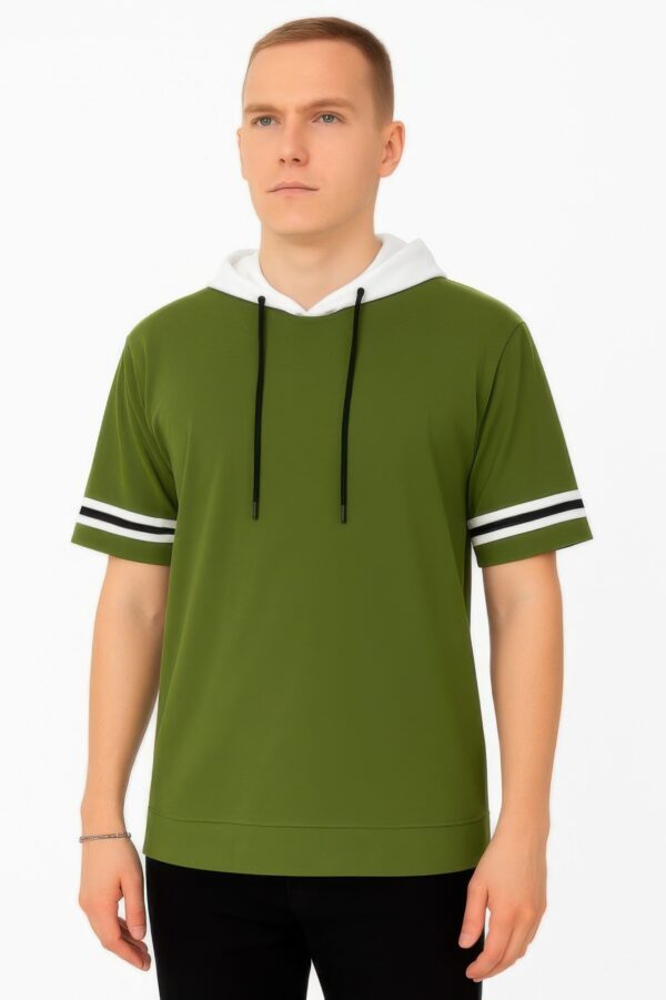 Men’s Short-Sleeve Hooded T-Shirt with Tape Sleeve Detail