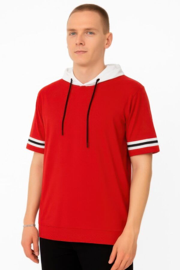 Men’s Short-Sleeve Hooded T-Shirt with Tape Sleeve Detail