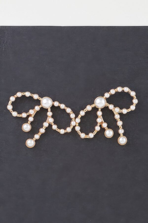 Pearl Ribbon Stud Earrings – Looped Ribbon Accent