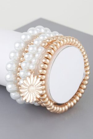 Pearl Beaded Sunflower Stretch Bracelet – Playful Charm