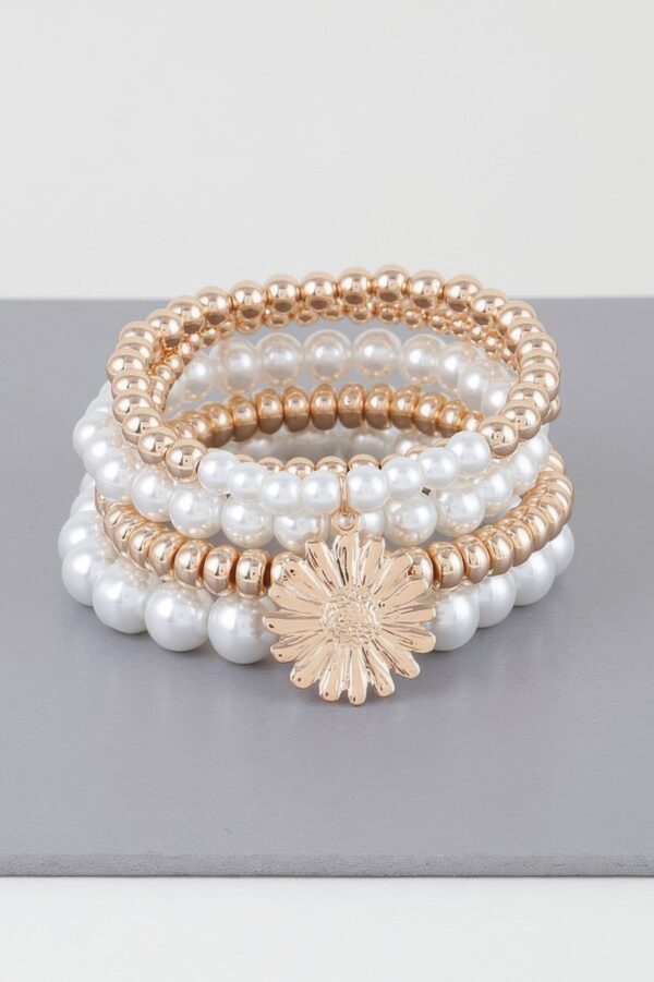Pearl Beaded Sunflower Stretch Bracelet – Playful Charm