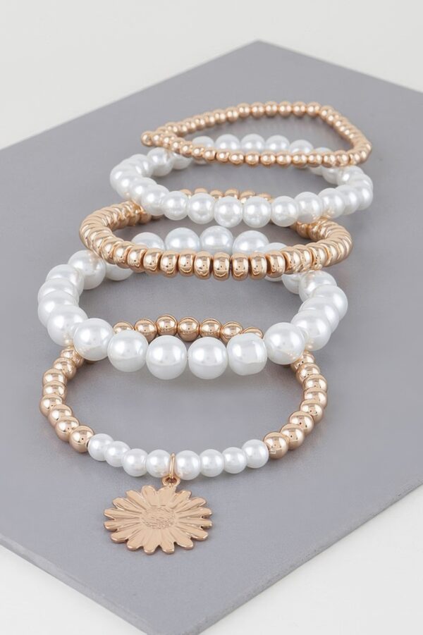 Pearl Beaded Sunflower Stretch Bracelet – Playful Charm