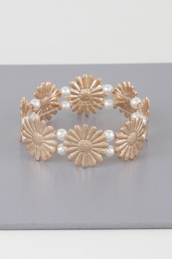 Sunflower Stretch Bracelet with Pearl Accents