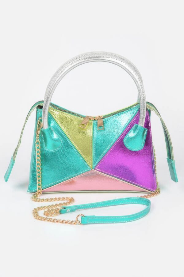 Iridescent Metallic Multi-Color Top Handle Bag