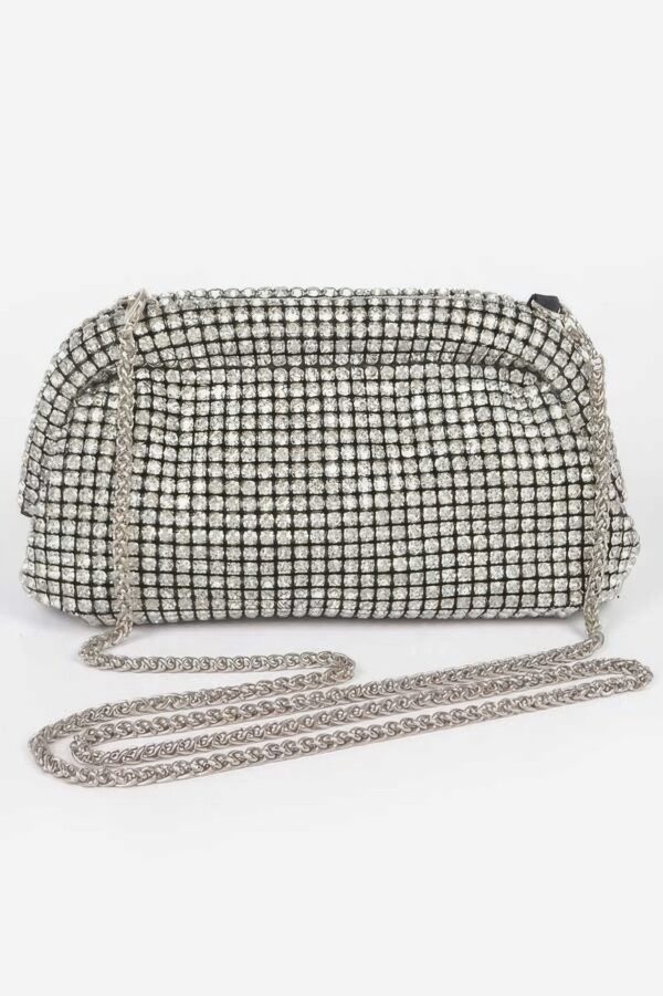Oversized Rhinestone Party Clutch with Mixed-Metal Trim
