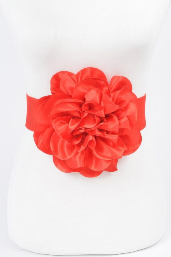 Satin Oversized Flower Elastic Waist Belt