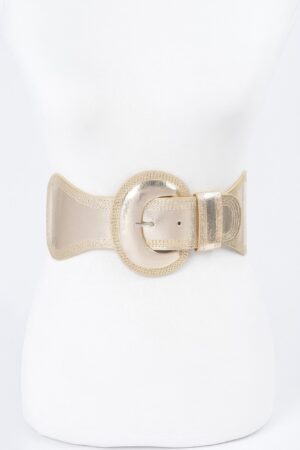 Metallic Faux Leather Wide Elastic Waist Belt
