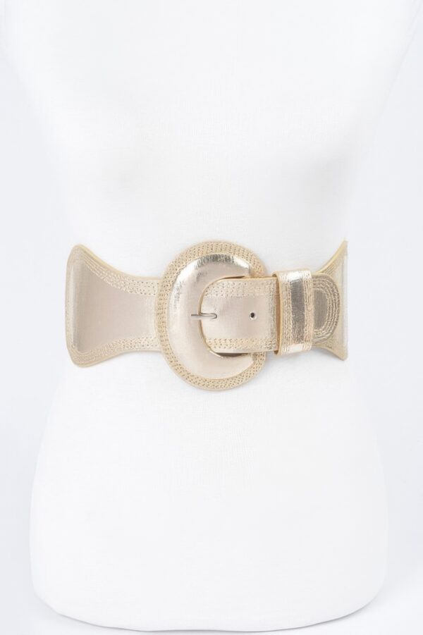 Metallic Faux Leather Wide Elastic Waist Belt