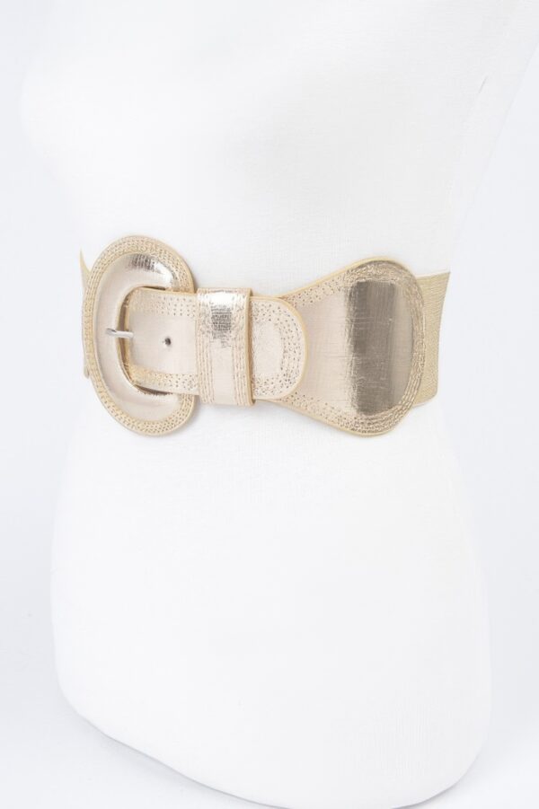 Metallic Faux Leather Wide Elastic Waist Belt