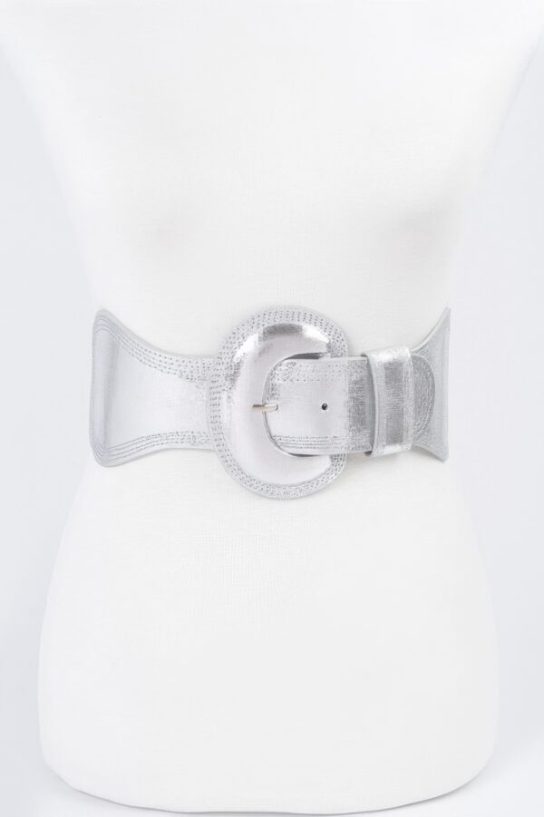 Metallic Faux Leather Wide Elastic Waist Belt