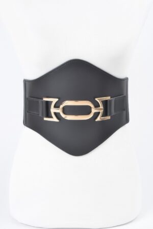 Faux Leather Wide Elastic Belt – PU Panel Waistband