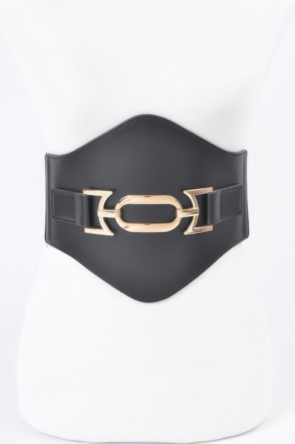 Faux Leather Wide Elastic Belt – PU Panel Waistband