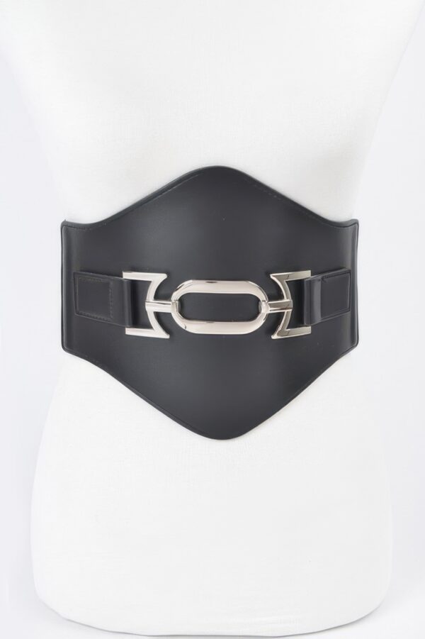 Faux Leather Wide Elastic Belt – PU Panel Waistband