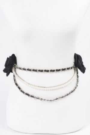 Two-Flower Multi-Layered Chain Belt – PU Floral Accents