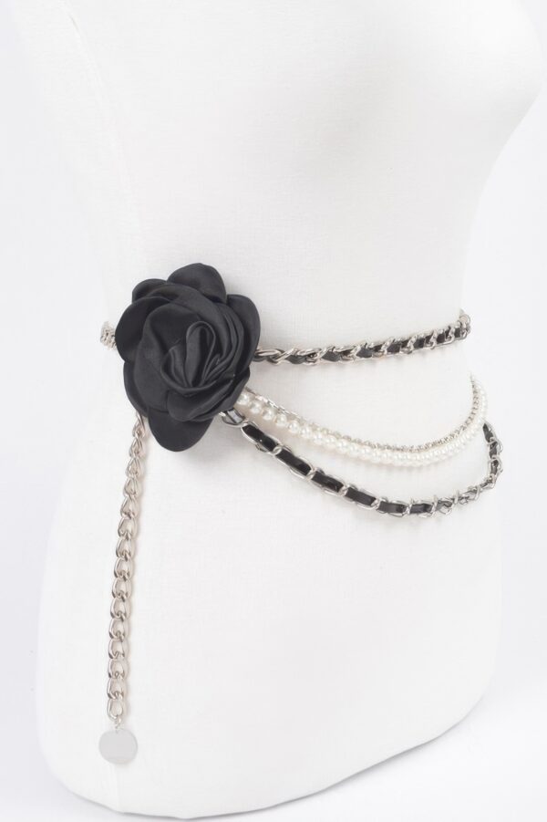 Two-Flower Multi-Layered Chain Belt – PU Floral Accents