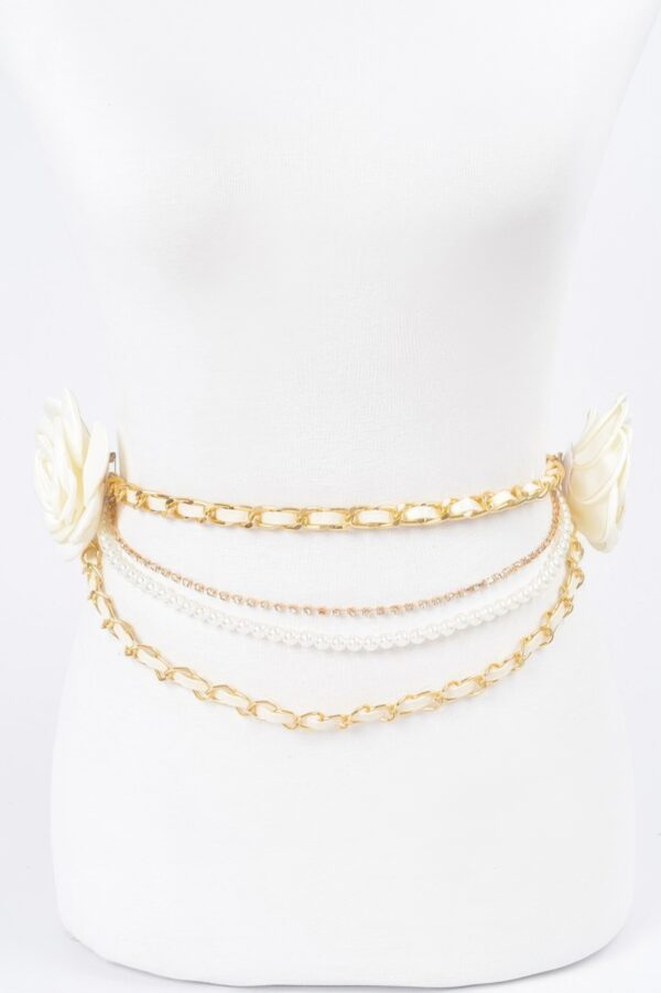 Two-Flower Multi-Layered Chain Belt – PU Floral Accents