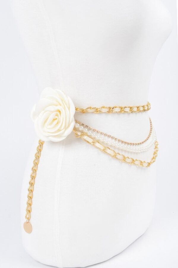 Two-Flower Multi-Layered Chain Belt – PU Floral Accents