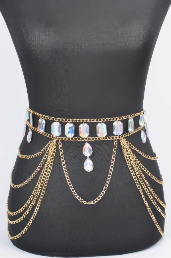 Layered Metal Chain Belt with Acrylic Stone