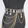 Layered Metal Chain Belt with Acrylic Stone
