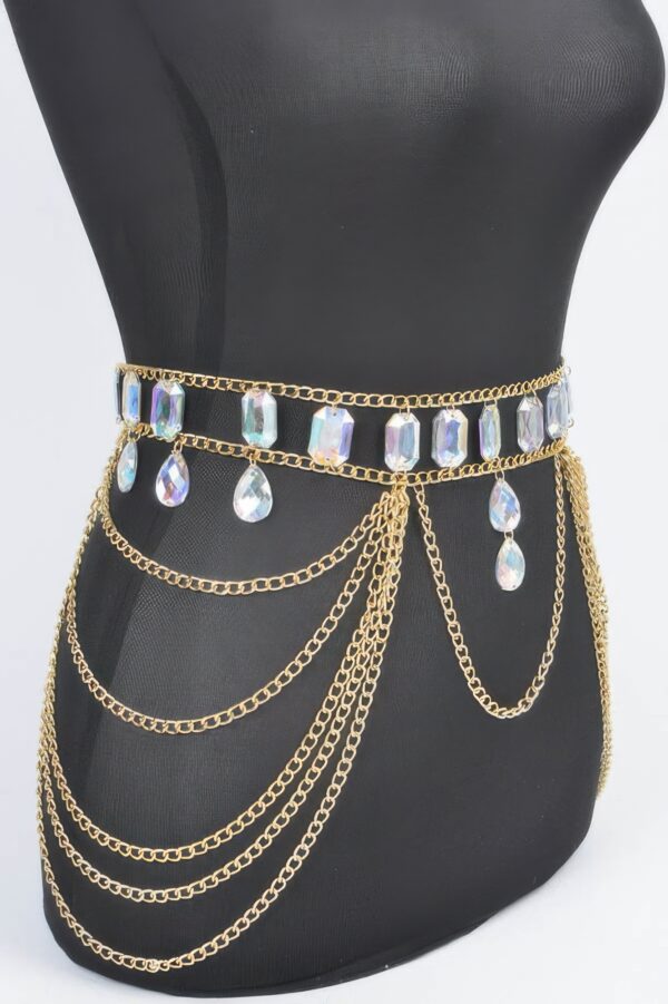 Layered Metal Chain Belt with Acrylic Stone
