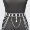 Layered Metal Chain Belt with Acrylic Stone